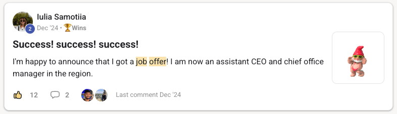 Community post by Iulia Samotiia: a job offer as assistant to the CEO and chief office manager.