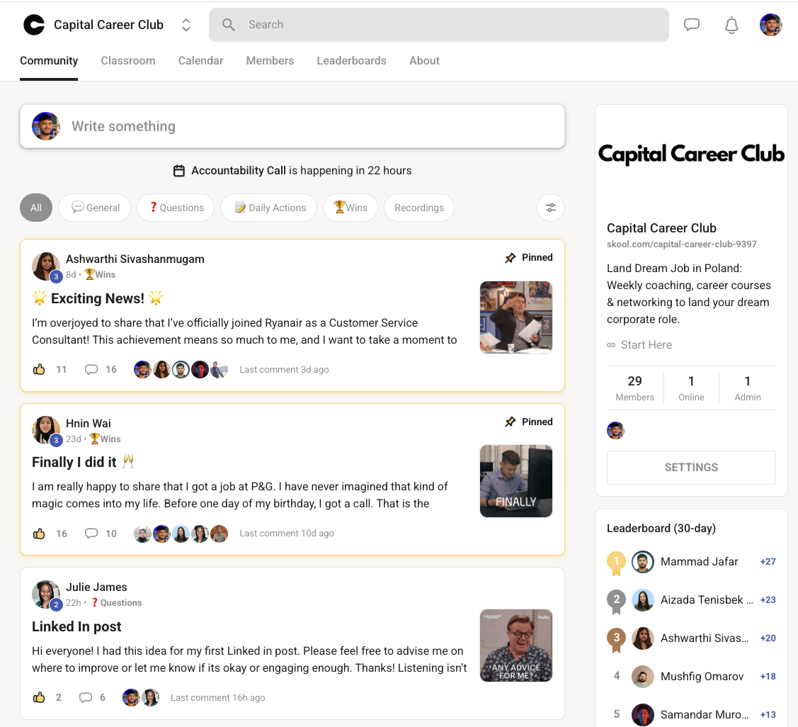 Capital Career Club Community Interface